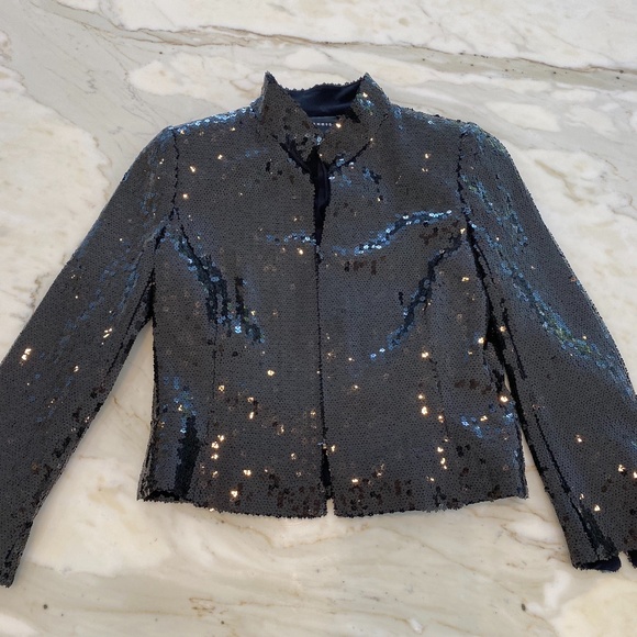 AKRIS BLACK FLORAL SEQUINS EVENING CROPPED JACKET FR 38 / US 6 NOWTS! - Picture 8 of 17
